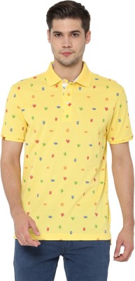 Simon Carter Printed Men Polo Neck Yellow T-Shirt