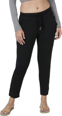 Enamor E048 Mid-Rise Tapered Lounge Solid Women Black Track Pants