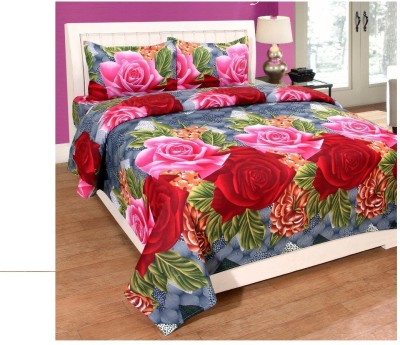 ITALICA CREATION 152 TC Cotton Double Printed Fitted & Flat Bedsheet(Pack of 1, Red, Blue, Pink)