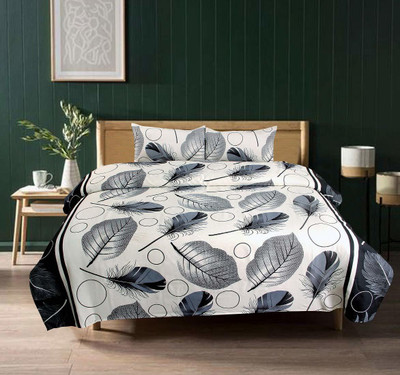 Muskan Collection 210 TC Cotton Double Printed Flat Bedsheet(Pack of 1, White, Black)