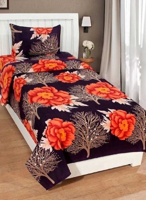 Bhagwati Handloom 185 TC Cotton Single 3D Printed Flat Bedsheet(Pack of 1, Orange)