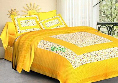 Nisha Enterprises Cotton Double Flat 144 TC Printed Bedsheet(Pack of 1, Yellow)