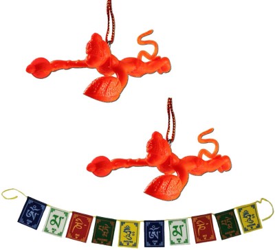 Divya Mantra Set of 2 Orange Hindu God Flying Hanuman & Tibetan Buddhist Om Mani Padme Hum Positive Vibes Prayer Flags - 3 Feet Multicolour Car Hanging Ornament(Pack of 3)