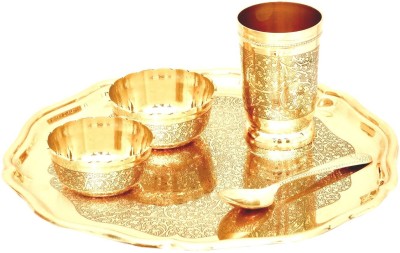 SHANAYA CREATIONS Pack of 5 Brass SHANAYA CREATIONS - Golden Brass Apple 5 pcs Thali set With 2 Bowls, 1 Glass and 1 Spoon Dinner Set(Gold)