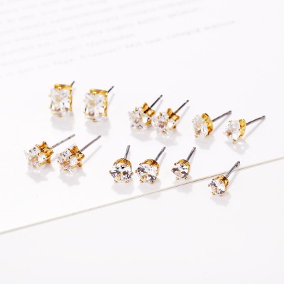 Divastri 6 Pairs Of Crystal Studs Combo Set Stylish Gold Plated Earrings Crystal Alloy Stud Earring