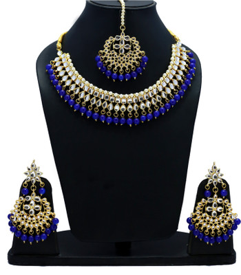 Nuhatraders Metal, Glass, Alloy Gold-plated Blue, Gold Jewellery Set(Pack of 1)
