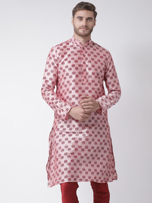 DEYANN Men Floral Print Straight Kurta(Pink)