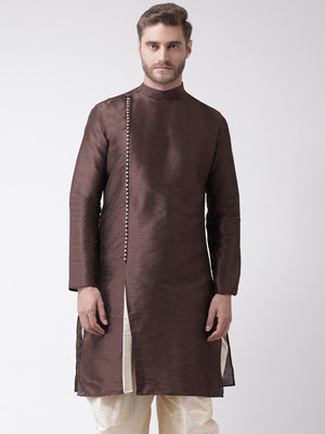 DEYANN Men Solid Straight Kurta(Brown)