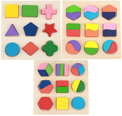 Trinkets & More Geometry Shape Sorter Puzzle Boards Matching Jigsaw Building Blocks Early(3 Pieces)