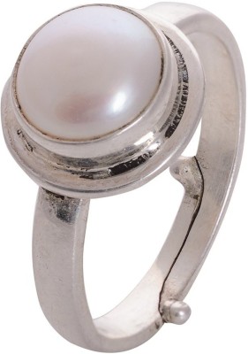 CHIRAG GEMS Natural Pearl 7.25 CARAT Stone/Moti Ratan/Birth stone Certified Adjustable Ring For Unisex Silver Pearl Silver Plated Ring