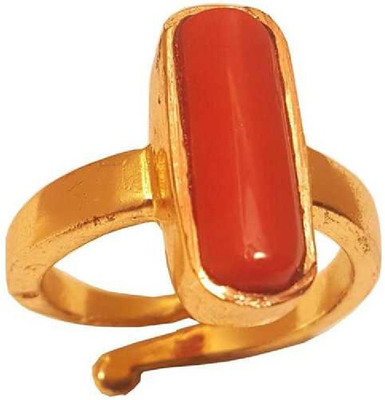 CEYLONMINE original gemstone red coral ring unheated & untreated stone moonga ring by Ceylonmine Copper Coral Gold Plated Ring