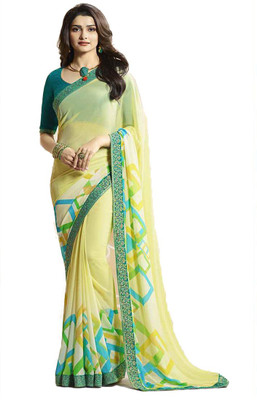 RAJESHWAR FASHION Printed Daily Wear Georgette Saree(Yellow, Light Green, Light Blue)