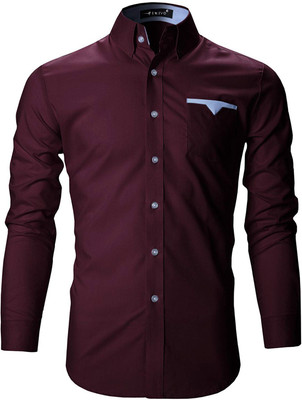 FINIVO FASHION Men Solid Casual Maroon Shirt