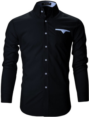FINIVO FASHION Men Solid Casual Black Shirt