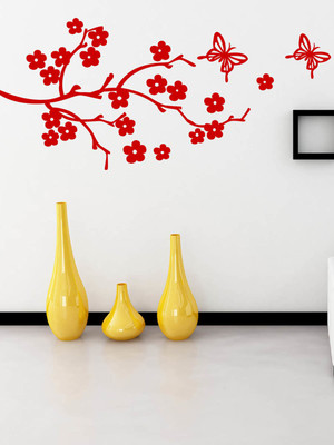 ALLURE 97 cm Tree with Butterflies Self Adhesive Sticker(Pack of 1)