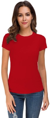 THE BLAZZE Solid Women Round Neck Red T-Shirt