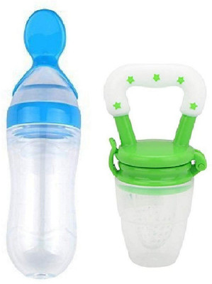 Manan Shopee Baby Silicone Food Feeder And Fruit Nibbler Combo Teether and Feeder(Green, Blue)