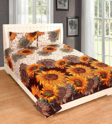 AAKARSH INTERNATIONAL 140 TC Polycotton Double 3D Printed Flat Bedsheet(Pack of 1, Yellow,Brown)