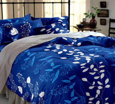 jim-Dandy 144 TC Polycotton Double 3D Printed Flat Bedsheet(Pack of 1, Blue)