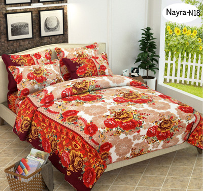 jim-Dandy 144 TC Polycotton Double 3D Printed Flat Bedsheet(Pack of 1, Orange)