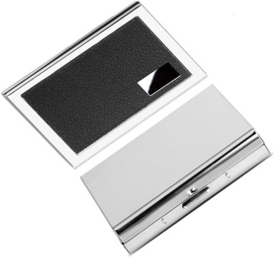 MSNL High Quality Combo Of Stainless Steel Plain & Black ATM/Visiting 6 Card Holder(Set of 2, Multicolor)