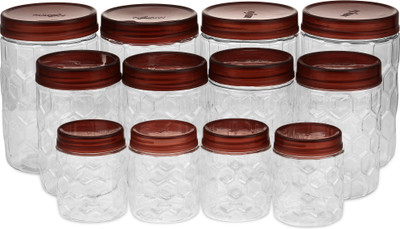 MILTON Plastic Grocery Container  - 270 ml, 665 ml, 1240 ml(Pack of 12, Clear, Brown)