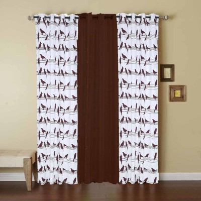 Dekor World 150 cm (5 ft) Cotton Semi Transparent Door Curtain (Pack Of 3)(Printed, Brown)