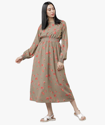 Tokyo Talkies Women A-line Grey Midi/Calf Length Dress