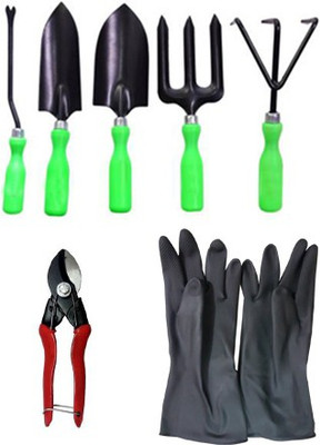IBEX Gardening Tools Set of 7, Heavy cutter with Multipurpose Gloves Garden Tool Kit(7 Tools)