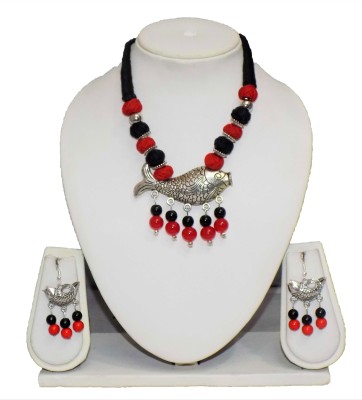 LIBNIQUE FASHION Oxidised Silver, Dori, Glass Red, Black, Silver Jewellery Set(Pack of 1)