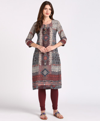 BIBA Women Printed Straight Kurta(Multicolor)