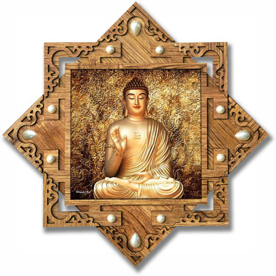 Poster N Frames Hand-Crafted Decorative Style Wooden Frame with photo of Buddha Digital Reprint 16.5 inch x 16.5 inch Painting(With Frame)