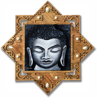 Poster N Frames Hand-Crafted Decorative Style Wooden Frame with photo of Buddha Digital Reprint 16.5 inch x 16.5 inch Painting(With Frame)