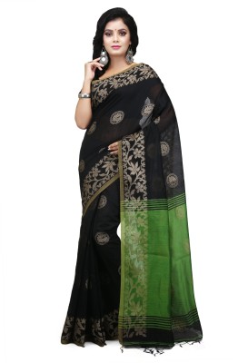 crochetin Woven Handloom Cotton Silk Saree(Black)