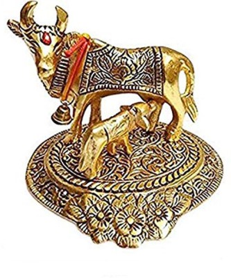 pk craft Kamdhenu Cow and Calf Pooja Mandir Idol - Home Décor Gift Statue(H-10 cm) Decorative Showpiece  -  10 cm(Aluminium, Gold)