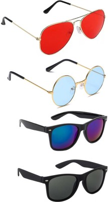 Elligator Aviator, Round, Wayfarer Sunglasses(For Men & Women, Red, Blue, Black)