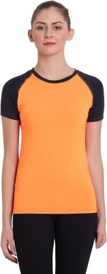 elina Solid Women Round Neck Orange T-Shirt