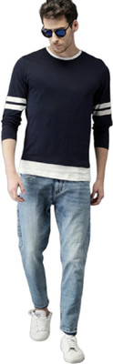 FASHNET Printed Men Round Neck Dark Blue, White T-Shirt