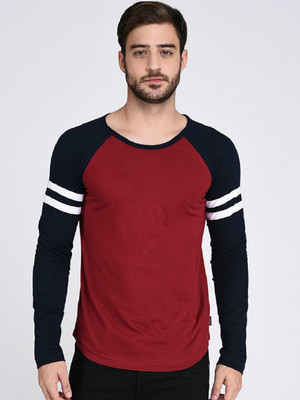 FASHNET Solid Men Round Neck Maroon T-Shirt