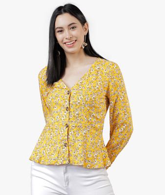 Tokyo Talkies Casual Full Sleeve Printed Women Yellow Top