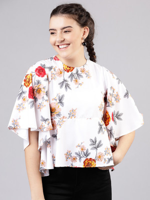 Tokyo Talkies Casual Flared Sleeve Printed Women White Top
