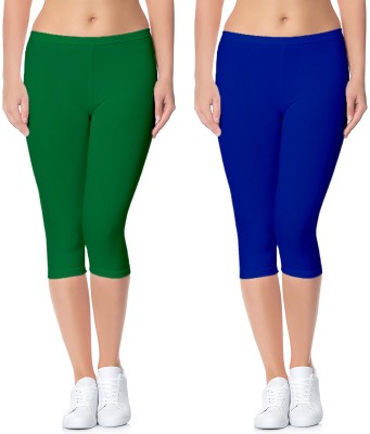 Lili Cotton Lycra 220 GSM Bio-Wash Women Green, Blue Capri