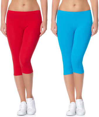 Lili Cotton Lycra 220 GSM Bio-Wash Women Red, Blue Capri