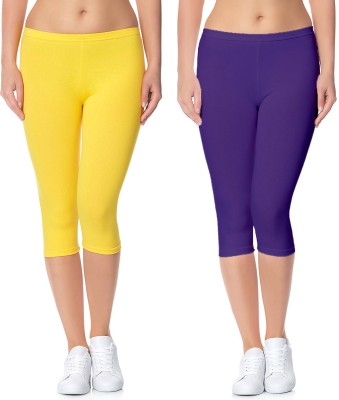 Lili Cotton Lycra 220 GSM Bio-Wash Women Yellow, Purple Capri