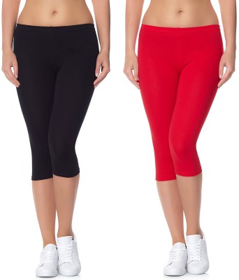 GAT Cotton Lycra 220 GSM Bio-Wash Women Red, Black Capri