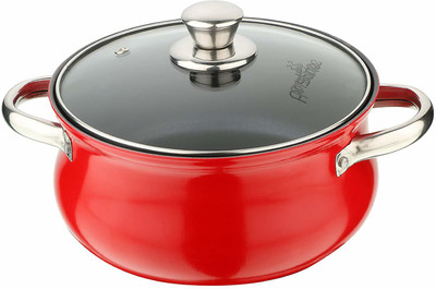 PRISTINE Induction Compatible Non Stick Belly Casserole With Glass Lid 3.5ltrs Cook and Serve Casserole(3500 ml)