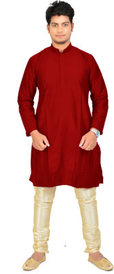 Full Stop Apparel Men Solid Straight Kurta(Maroon)