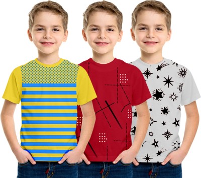 Luke and Lilly Boys Printed, Striped Cotton Blend Regular T Shirt(Multicolor, Pack of 3)