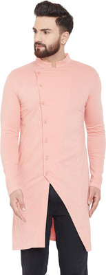 HYPERNATION Men Solid Asymmetric Kurta(Pink)