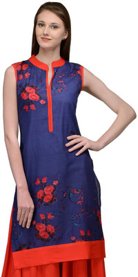 Natty India Women Printed Straight Kurta(Red, Blue)